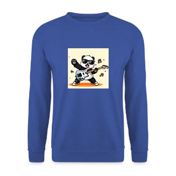 Panda spielt eine Elektrogitarre - Unisex Pullover - Royalblau - Vorne - Alina (178cm) & Michal (187cm)