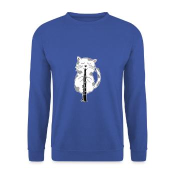 Funny Cat Wearing Sunglasses Playing Oboe Music - Unisex Pullover - Royalblau - Vorne - Alina (178cm) & Michal (187cm)