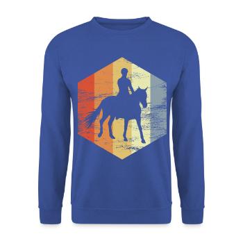 Reiten Retro Look - Unisex Pullover - Royalblau - Vorne - Alina (178cm) & Michal (187cm)