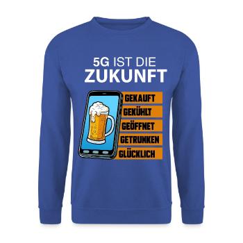 5G Zukunft Bierstatus - Unisex Pullover - Royalblau - Vorne - Alina (178cm) & Michal (187cm)