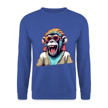 Retro Laughing Monkey - Unisex Sweatshirt - royal blue - Front - Alina (178cm) & Michal (187cm)