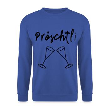 Proeschtli Pröschtli Prost Sektglas Schweiz Fun - Unisex Pullover - Royalblau - Vorne - Alina (178cm) & Michal (187cm)