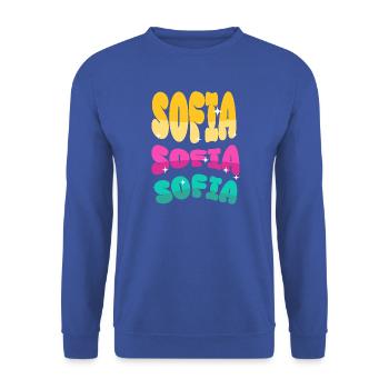 Sofia  - Unisex Pullover - Royalblau - Vorne - Alina (178cm) & Michal (187cm)