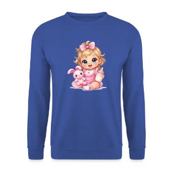  Baby Girl mit Pinker Schleife und Fläschchen - Unisex Pullover - Royalblau - Vorne - Alina (178cm) & Michal (187cm)