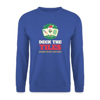 Deck die Steine – lustiges Mahjong-Weihnachtsspiel - Unisex Pullover - Royalblau - Vorne - Alina (178cm) & Michal (187cm)