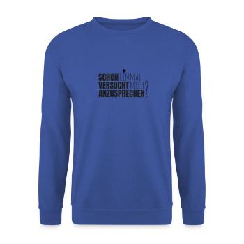 T-Shirt Anmache Verführen Aufreißer Sex Ansprechen - Unisex Pullover - Royalblau - Vorne - Alina (178cm) & Michal (187cm)