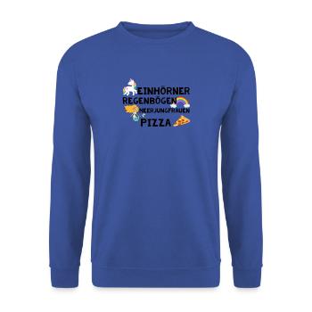 Einhorn Shirt · DAS MAG ICH · Geschenk - Unisex Pullover - Royalblau - Vorne - Alina (178cm) & Michal (187cm)
