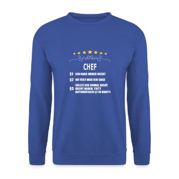 CHEF - Unisex Pullover - Royalblau - Vorne - Alina (178cm) & Michal (187cm)