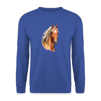 Stylisches Pferdedesign-T-Shirt für Reitsport - Unisex Pullover - Royalblau - Vorne - Alina (178cm) & Michal (187cm)