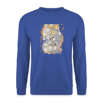 Abstraktes Porträt mit Kreisen und Linien - Unisex Pullover - Royalblau - Vorne - Alina (178cm) & Michal (187cm)