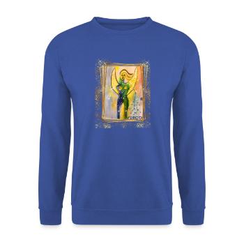 Jungfrau-Göttin mit mystischen Flügeln - Unisex Pullover - Royalblau - Vorne - Alina (178cm) & Michal (187cm)