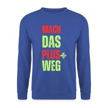 Motivierendes Druckmotiv Plus Weg - Unisex Pullover - Royalblau - Vorne - Alina (178cm) & Michal (187cm)