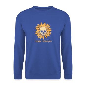 Sonnenblumen Schädel Halloween - Unisex Pullover - Royalblau - Vorne - Alina (178cm) & Michal (187cm)