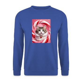 Weihnachtskatze im Süßigkeiten-Ring-Design - Unisex Pullover - Royalblau - Vorne - Alina (178cm) & Michal (187cm)