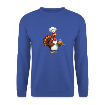 Thanksgiving Truthahn Koch Thanksgiving - Unisex Pullover - Royalblau - Vorne - Alina (178cm) & Michal (187cm)