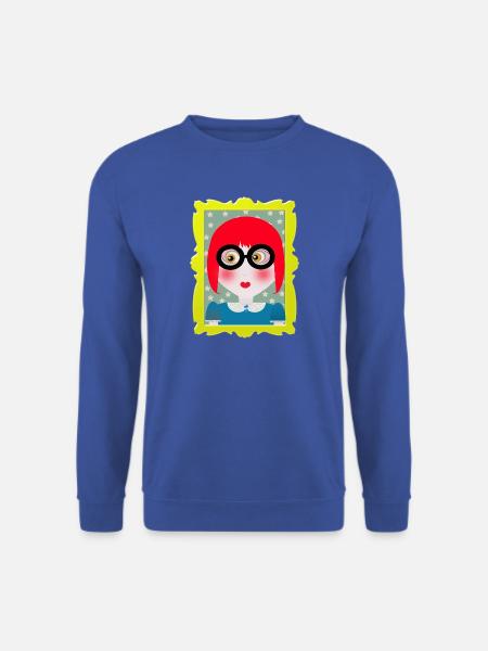 Retro-Porträtmädchen mit Brille - Unisex Pullover - Royalblau