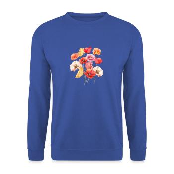 Wilde Mohnblumen / Farbenfroh, wie der Sommer - Unisex Pullover - Royalblau - Vorne - Alina (178cm) & Michal (187cm)