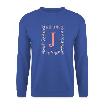 Florale Initialen "J ", Buchstaben Monogramm  - Unisex Pullover - Royalblau - Vorne - Alina (178cm) & Michal (187cm)