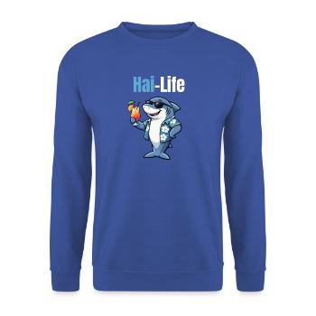 Hai-Life | Cooler Cartoon-Hai mit Sommerfeeling - Unisex Pullover - Royalblau - Vorne - Alina (178cm) & Michal (187cm)