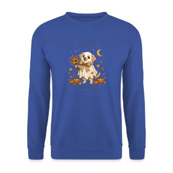 Gruseliger Geisterwelpe mit Kürbissen - Unisex Pullover - Royalblau - Vorne - Alina (178cm) & Michal (187cm)