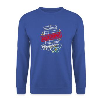 Ausgestempelt Pflegefachfrau Rente - Unisex Pullover - Royalblau - Vorne - Alina (178cm) & Michal (187cm)