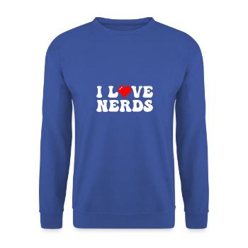 I Love Nerds tshirt - I Heart Nerds in a Groovy - Unisex Sweatshirt - royal blue - Front - Alina (178cm) & Michal (187cm)