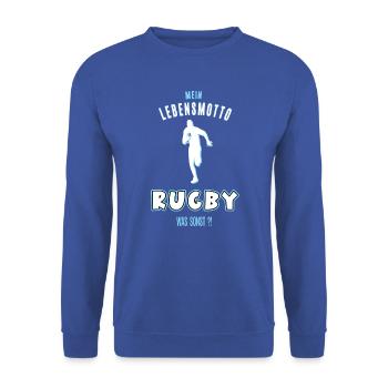 Rugby Rugbyer Rugbyfan Rugbyspiel Rugbyspieler - Unisex Pullover - Royalblau - Vorne - Alina (178cm) & Michal (187cm)