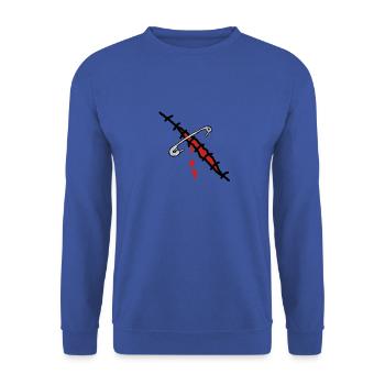 wunde mit sicherheitsnadel - Unisex Pullover - Royalblau - Vorne - Alina (178cm) & Michal (187cm)