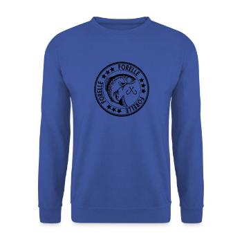 LetzterWurf Forelle Angler - Unisex Pullover - Royalblau - Vorne - Alina (178cm) & Michal (187cm)