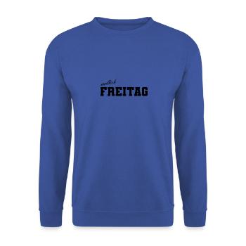 endlich Freitag Schriftzug - Unisex Pullover - Royalblau - Vorne - Alina (178cm) & Michal (187cm)