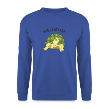 pas de stress - Unisex Pullover - Royalblau - Vorne - Alina (178cm) & Michal (187cm)