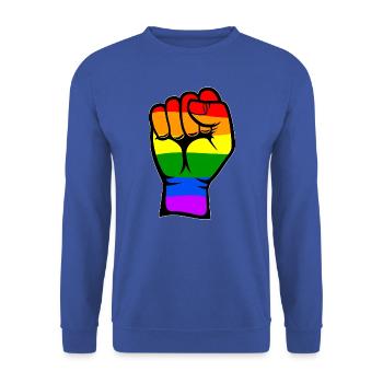 Rainbow Color Flag Hand Fist Symbol - Unisex Sweatshirt - royal blue - Front - Alina (178cm) & Michal (187cm)