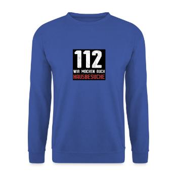 Feuerwehr 112 - Wir machen auch Hausbesuche lustig - Unisex Pullover - Royalblau - Vorne - Alina (178cm) & Michal (187cm)