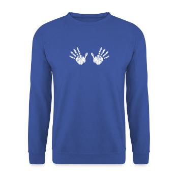Hoch die Hände Wochenende Hände auf Brüste - Unisex Pullover - Royalblau - Vorne - Alina (178cm) & Michal (187cm)