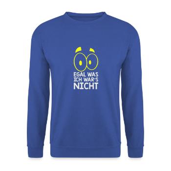Egal was, ich wars nicht! - Unisex Pullover - Royalblau - Vorne - Alina (178cm) & Michal (187cm)
