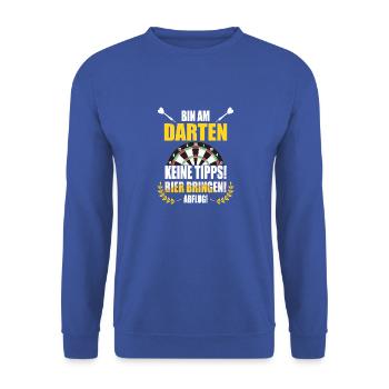 Dartshirt Herren T-Shirt für Dartspieler Darts - Unisex Pullover - Royalblau - Vorne - Alina (178cm) & Michal (187cm)