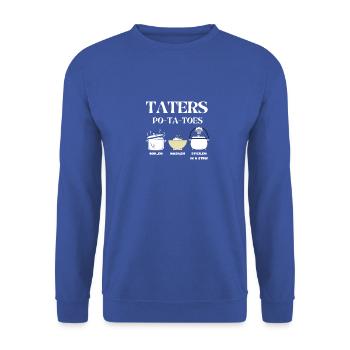 Taters Po-ta-toes Kartoffeln Essen Kartoffel-Tate Pommes frites - Unisex Pullover - Royalblau - Vorne - Alina (178cm) & Michal (187cm)