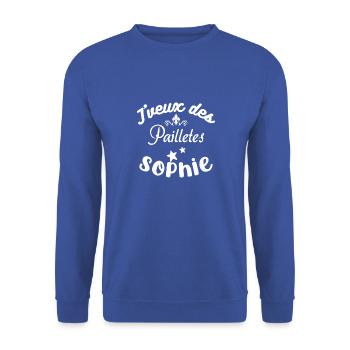 Cadeau femme J'veux des pailletes Sophie - Sweat-shirt Unisexe - bleu royal - Devant - Alina (178cm) & Michal (187cm)