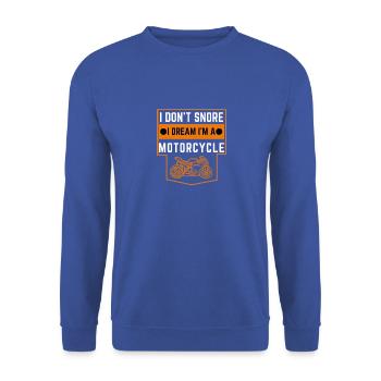 Süß lustig Ich schnarche nicht Ich träume Ich bin ein Motorrad - Unisex Pullover - Royalblau - Vorne - Alina (178cm) & Michal (187cm)