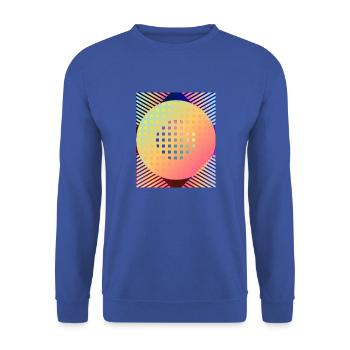 Moderne Kunst Grafik-Design 3 formen Linien Farben - Unisex Pullover - Royalblau - Vorne - Alina (178cm) & Michal (187cm)