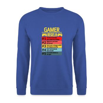 Lustiges Gamer Logik T-Shirt von Regel 1-5 - Unisex Pullover - Royalblau - Vorne - Alina (178cm) & Michal (187cm)