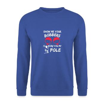 Lustiger Angelgeschenk Gag Zeig mir deine Bobber süß - Unisex Pullover - Royalblau - Vorne - Alina (178cm) & Michal (187cm)