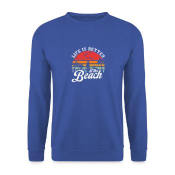 Das Leben ist besser am Strand Retro Sommerurlaub - Unisex Pullover - Royalblau - Vorne - Alina (178cm) & Michal (187cm)