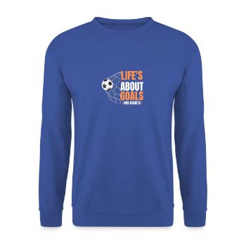 Soccer 'Life's About Goals' Football Quote Aesthet - Unisex Sweatshirt - royal blue - Front - Alina (178cm) & Michal (187cm)