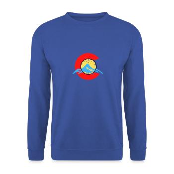 Colorado Flag Themen-Bergcamping im Freien - Unisex Pullover - Royalblau - Vorne - Alina (178cm) & Michal (187cm)