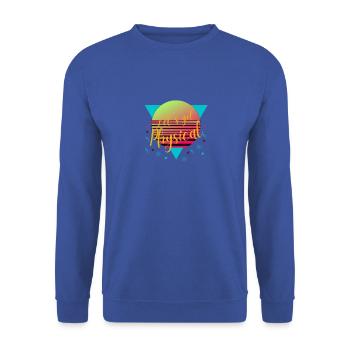 Lasst uns körperliche 80s 90s Style Workout Gym Retro bekommen - Unisex Pullover - Royalblau - Vorne - Alina (178cm) & Michal (187cm)