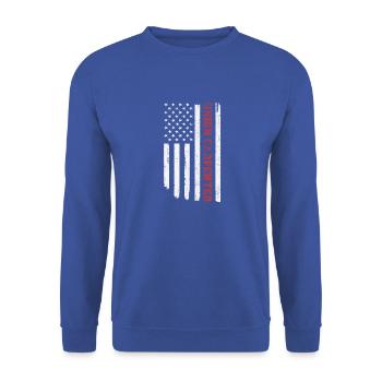 Vintage American USA Flagge Union Tischler Humor - Unisex Pullover - Royalblau - Vorne - Alina (178cm) & Michal (187cm)