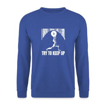 Fitness Frau Training Mädchen Bodybuilderin Muskel - Unisex Pullover - Royalblau - Vorne - Alina (178cm) & Michal (187cm)