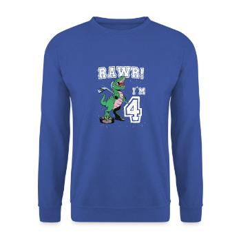 Rawr I'm 4 4th Birthday Party T Rex Dinosaurier - Unisex Pullover - Royalblau - Vorne - Alina (178cm) & Michal (187cm)