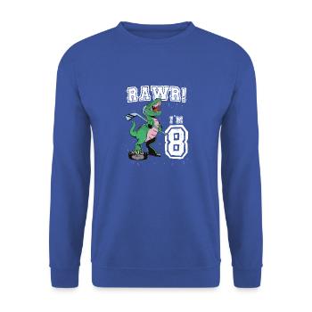 Rawr I'm 8 8th Birthday Party T Rex Dinosaurier - Unisex Pullover - Royalblau - Vorne - Alina (178cm) & Michal (187cm)